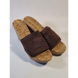 Montego Bay Club Women's Cork 4 " Wedge Hee Open Toe Brown Woven Sandals Size 10